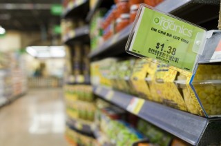Walmart store aisle green label
