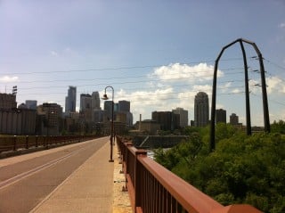 stone arch and power line
